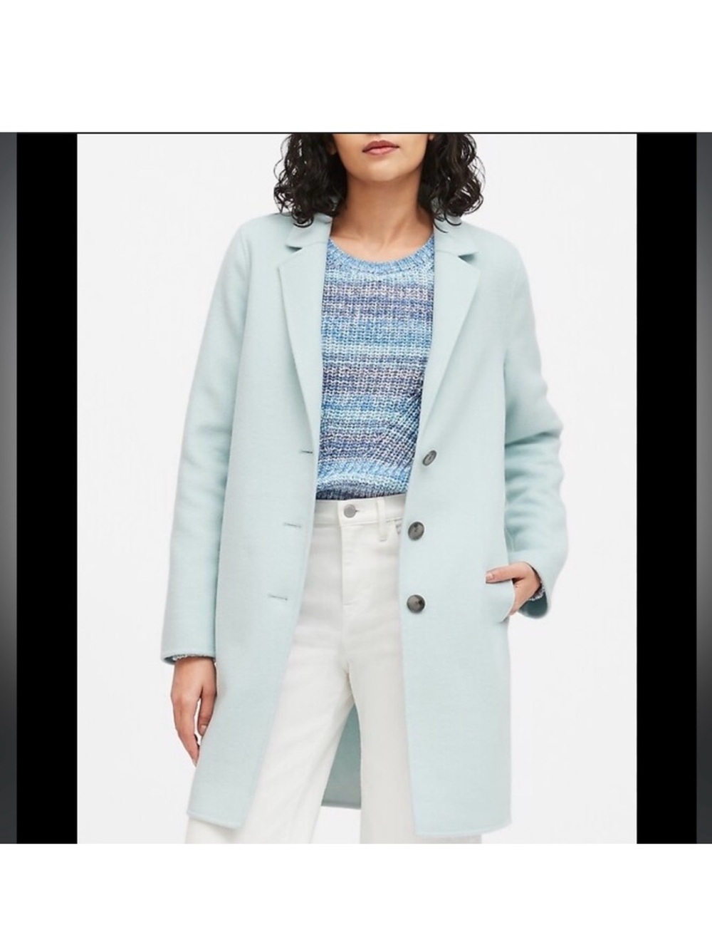 Banana Republic Light Blue Single-Breasted Wool-Blend Coat